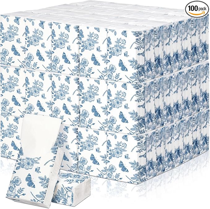 Therwen 100 Pack Pocket Tissues Travel Packs Bulk 1000 Sheet Mini Tissues Bulk 3 Ply Small Travel Size Paper Individual Pocket Size (Butterfly)