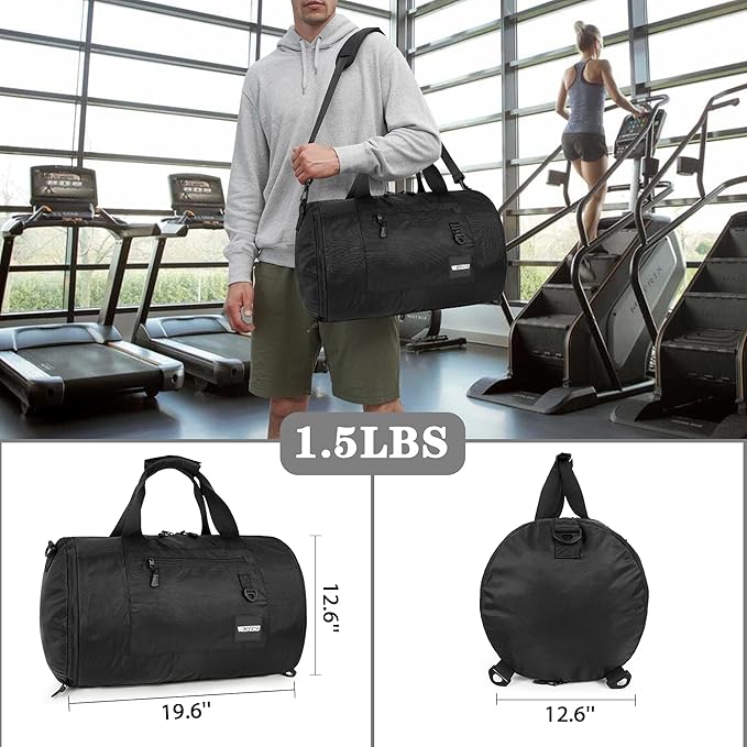 Wildroad Travel Bags for Men, Gym Bag & Duffle Bag for Travel, Carry on Bag Duffel Bag 3 IN 1 Expandable Overnight Weekender Bag (Black, Large-50L+ Gym Bag)