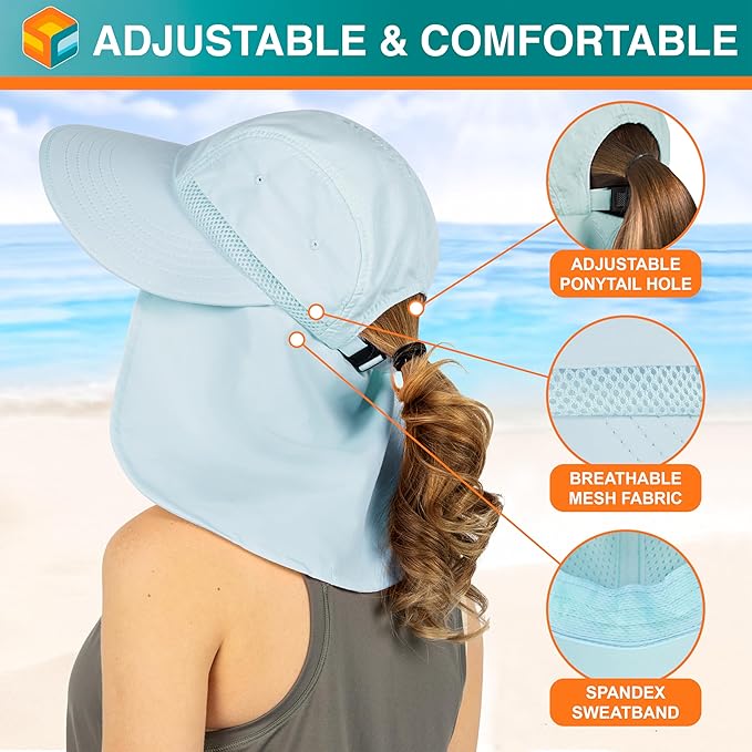 SUN CUBE Sun Hat for Women with Ponytail Hole Neck Flap, Gardening Hat Women Sun Protection, UV Hats Hiking Walking Fishing