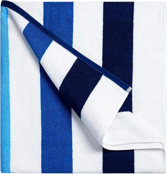 Cotton Oversized Beach Towel - Extra Large 40"X70" Plush Thick Pool Towel, XL Fluffy Multi Blue Beach Towels Stripe Swimming Towel for Adults Mens Women