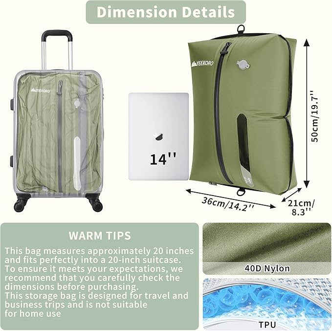 Vacuum Bag for Travel, Professional IPX8 Waterproof Reusable Vacuum Compression Bags for Travel Suitcases, Durable Space Saver Bag(2 PACK,With Pump)