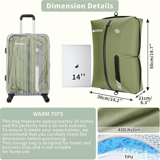 Vacuum Bag for Travel, Professional IPX8 Waterproof Reusable Vacuum Compression Bags for Travel Suitcases, Durable Space Saver Bag(1 Large,No Pump)