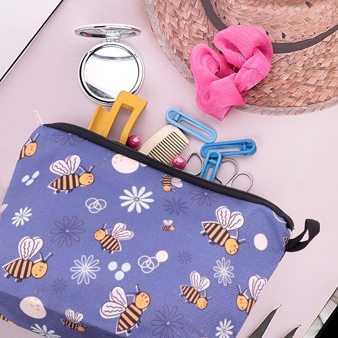 Cute Animal Lovers Gifts Dinosaur Tropical Sloth Butterfly Cosmetic Bag Makeup Pouch with Zipper (bee)
