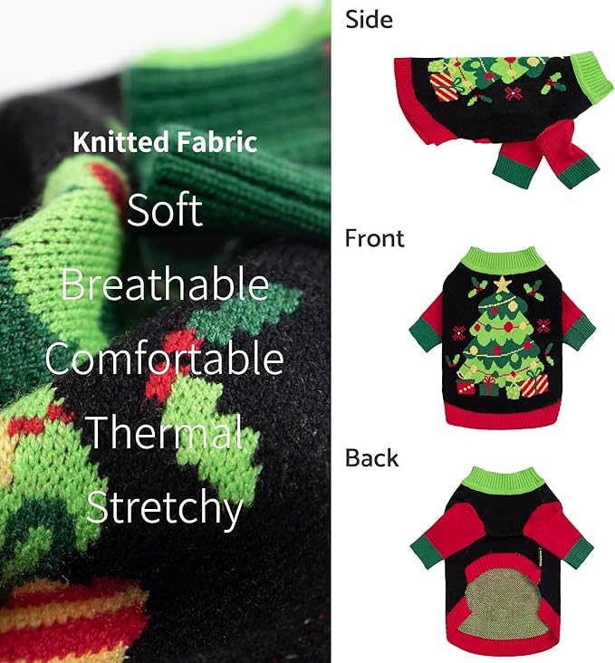 Fitwarm Cozy Dog Christmas Sweater, Thermal Winter Clothes for Small Dogs, Boy & Girl, Holiday Pet Apparel, Black, Red, Green, Yellow, Medium