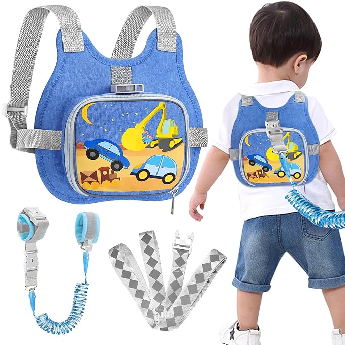 Accmor Toddler Harness Leash + Reflective Anti Lost Wrist Link, Cute Car Kids Back Pack with Hand Strap Collapsible Child Walking Restraint Belt Tether Hold Baby Boys Close for Outdoor Travel