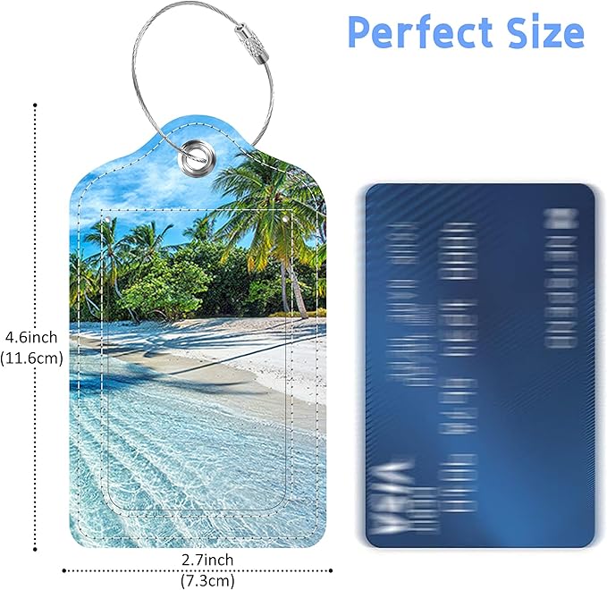 2 Pack Luggage Tags for Suitcase Maldives Islands Tropical Beach Leather Stainless Steel Loop Label Tags for Women Men Travel Bag Suitcase with Privacy Cover Name ID Card