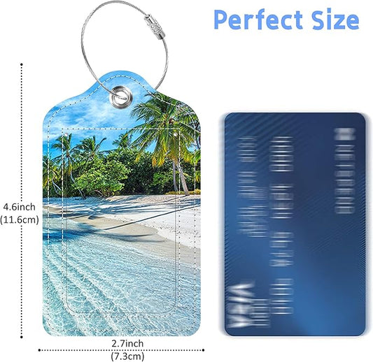 2 Pack Luggage Tags for Suitcase Maldives Islands Tropical Beach Leather Stainless Steel Loop Label Tags for Women Men Travel Bag Suitcase with Privacy Cover Name ID Card