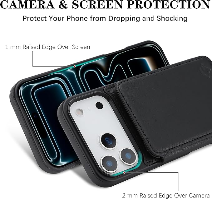 GUERNICA for iPhone 17 Pro (6.3") Case Wallet with Card Holder, RFID Blocking Leather Protection, Shockproof Women Men Phone Case for Apple 17 Pro, Black