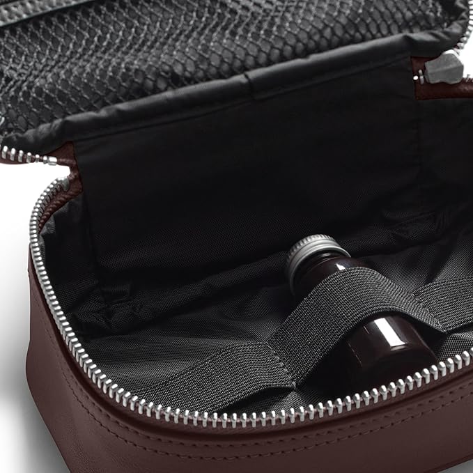 Leatherology Brown Small Travel Organizer - Zipped mesh storage pocket, elastic loops for organization, compact travel size