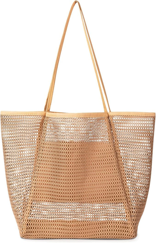 Iioscre Mesh Beach Tote Bags for Womens, Causal Hobo Pool Bags for Swimming Pools Vacations Beach Essentials