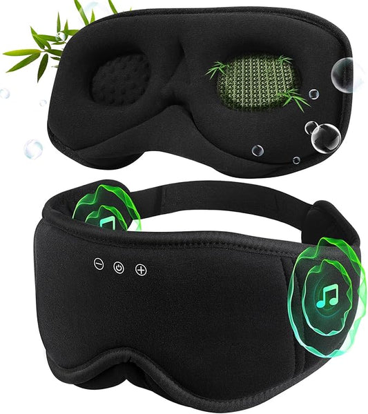 3D Bamboo Cotton Sleep Mask with Headphones Bluetooth 5.4, LC-dolida 2025 New Bluetooth Sleep Mask Headphones for Side Sleepers Women Men, Sustainable Luxury for Better Sleep