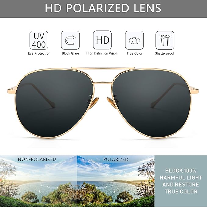 SUNGAIT Women's Lightweight Oversized Aviator Sunglasses - Classic Style Polarized Lens