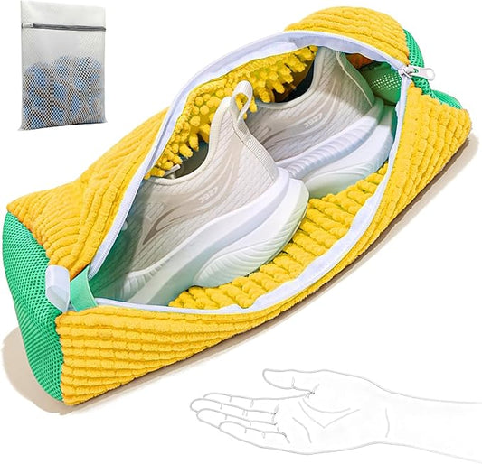 Shoe Washing Machine Bag & Laundry Shoe Bag Set, Reusable Zippered Shoe Cleaning Bag for Sneakers - Includes Mesh Laundry Bags(1PCS + 1PCS Yellow)