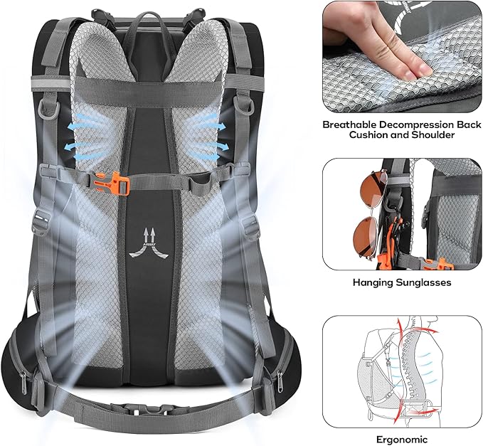 Maelstrom Hiking Backpack,Camping Backpack,40L Waterproof Hiking Daypack with Rain Cover,Lightweight Travel Backpack,Black