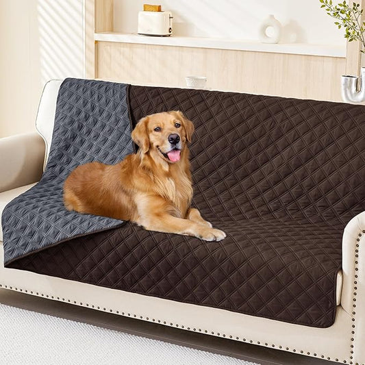 Smiry Waterproof Dog Bed Cover Pet Blanket, Soft Washable Dog Blanket for Furniture Bed Couch Sofa Reversible, Checkered (68"x82", Chocolate/Dark Grey)