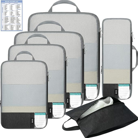 BAGAIL 6 Set/4 Set Lightweight Compression Packing Cubes with Packing List, Anti-Tearing Expandable Organizer Bags for Travel