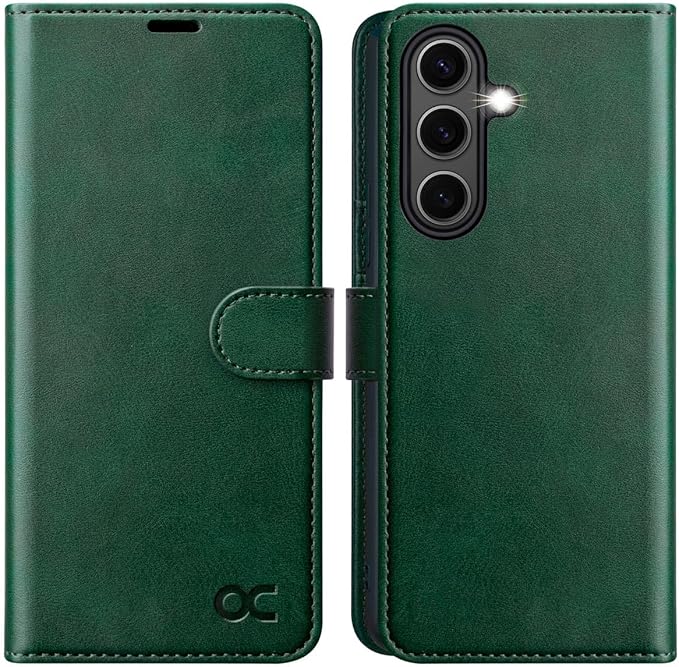 OCASE Compatible with Galaxy S25 Wallet Case, PU Leather Flip Folio Case with Card Holders RFID Blocking Kickstand [Shockproof TPU Inner Shell] Protective Phone Cover 6.2 Inch 2025, Blackish Green