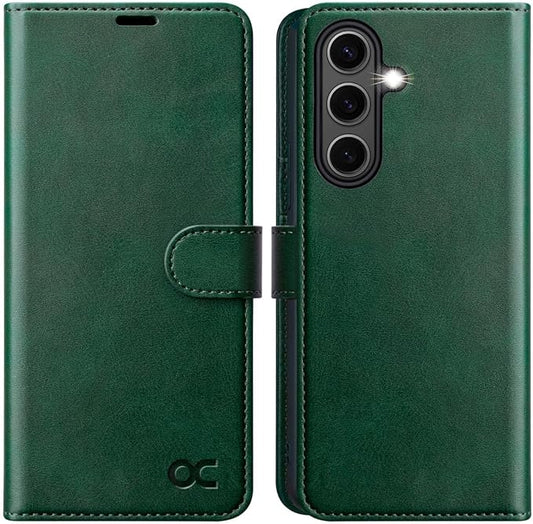 OCASE Compatible with Galaxy S25 Wallet Case, PU Leather Flip Folio Case with Card Holders RFID Blocking Kickstand [Shockproof TPU Inner Shell] Protective Phone Cover 6.2 Inch 2025, Blackish Green
