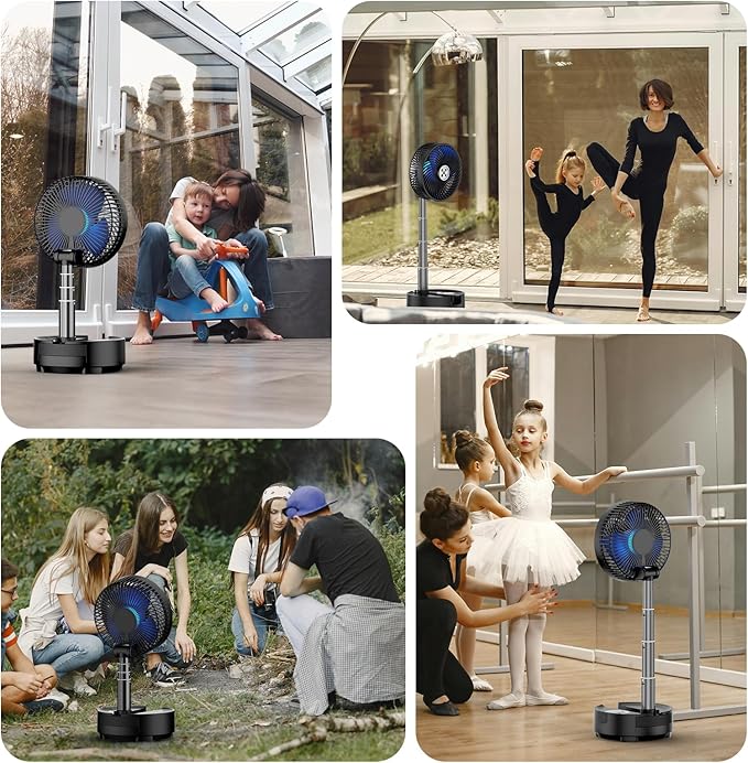 Socool 20000mAh 8 Inch Portable Fan Battery Operated Fans, Oscillating Charging Fan, Remote Control LED Light, 112 Hours Portable Foldable Fans for Camping Travel Outdoor