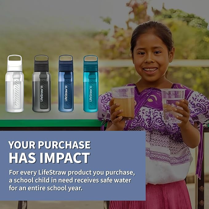LifeStraw Go Series – BPA-Free Water Filter Bottle for Travel and Everyday use removes Bacteria, parasites and microplastics, Improves Taste, 1L Nordic Noir