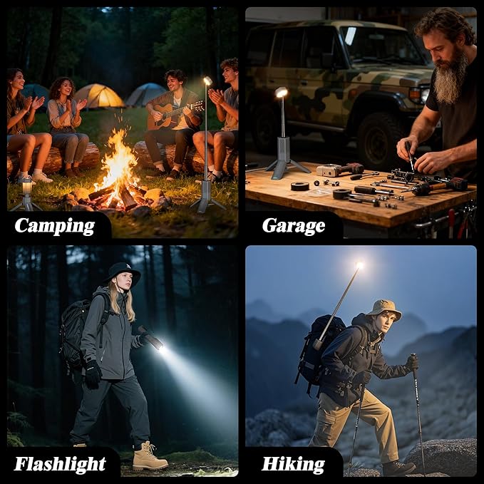 Telescopic Camping Light with Stand, 10500mAh Rechargeable Camping Lantern,Dimmable Portable Flashlight with Storage Bag,Magnetic Waterproof Work Light for Hiking Fishing Emergency Garage Outdoor Work