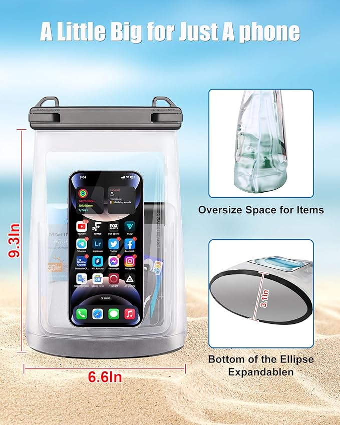 Waterproof Phone Pouch for iPhone 16 15 14 11 Pro Max & Galaxy S24 S21 - Floating Large Capacity Dry Bag Stores Sunscreen, Sunglasses - Oversized Waterproof Bag for Beach, Swimming, Kayaking