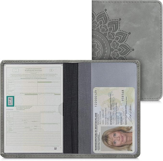 kwmobile Registration and Insurance Holder - Car Document Holder for Vehicle Documents and Cards - PU Leather with Design - Grey
