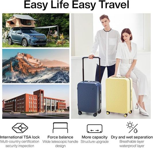 mixi Large Capacity Expandable Luggage Suitcases With Spinner Wheels,Upgrade Wide Handle PC Hardshell Rolling Travel Suitcase with TSA Lock, Checked-Medium 24-Inch, Lark Yellow