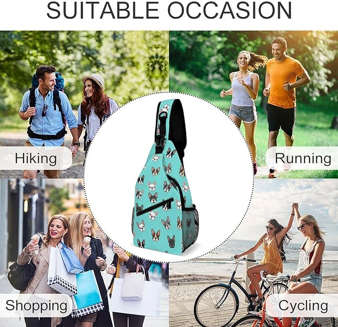 SWEET TANG Lightweight Sling Shoulder Backpack, Adjustable Gym Bags French Bulldog Faces Pattern, Large Capacity Chest Cross Body Bag Daypack, Outdoor Multipurpose Bag