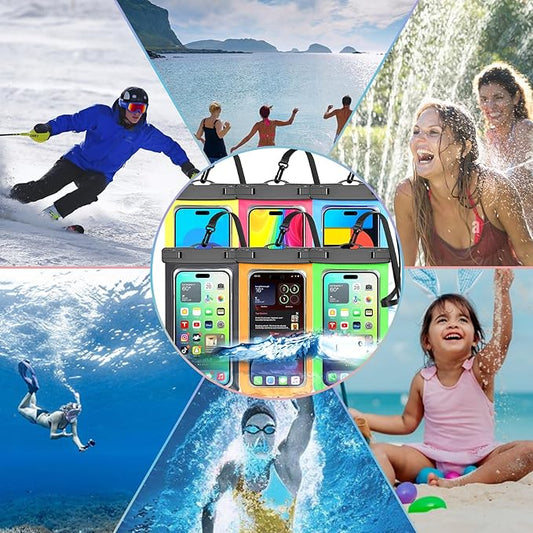 [Up to 8.3"] 6 Pack Multicolor Universal Waterproof Phone Pouch, Phone Waterproof Case Dry Bag (Protection Level: IP68) Outdoor for Apple iPhone,Samsung,and More(Black,Blue,Pink,Orange,Yellow,Green)