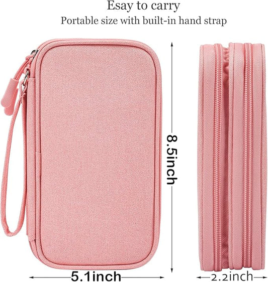 Electronics Accessories Organizer Pouch Bag, Electronic Organizer Travel Case Cable Organizer Electronics Accessories Bag for Cable, Cord, Charger, Power Bank, Earphone (Light Pink, Large)