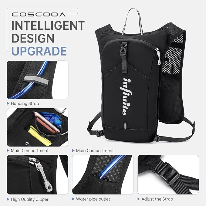 Lightweight Running Vest for Women Men, Adjustable Chest Straps Running Hydration Vest with 1.5L Water Bladder for Hiking Trail Running Cycling Race Marathon