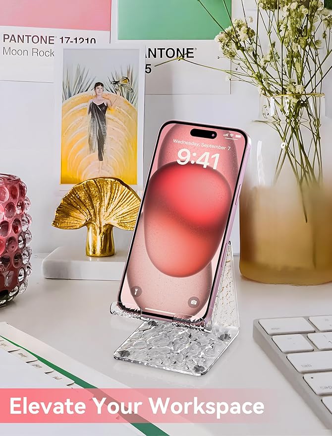 TOPGO Acrylic Cell Phone Stand, Clear Phone Holder for Office Desk, Vanity, Kitchen Counter, Bedside Table, Compatible with iPhone 17 16 15 14 13 12 11 Pro Max Plus/Smartphones/iPad/Switch/Kindle