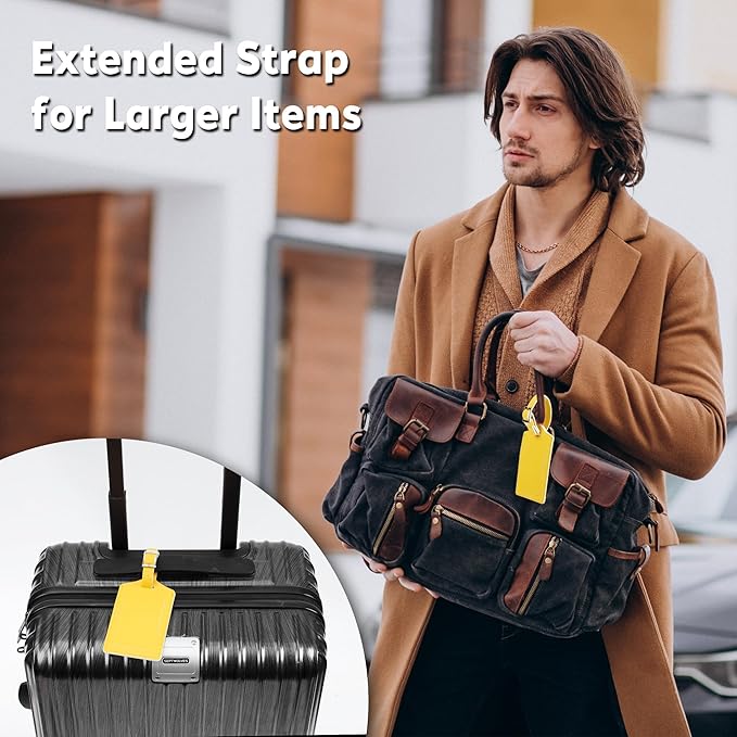 Travelambo 8 Pack Luggage Tags Faux Leather for Suitcases Travel Bag Labels Travel Accessories Essential with Protection Cover ID (Yellow)