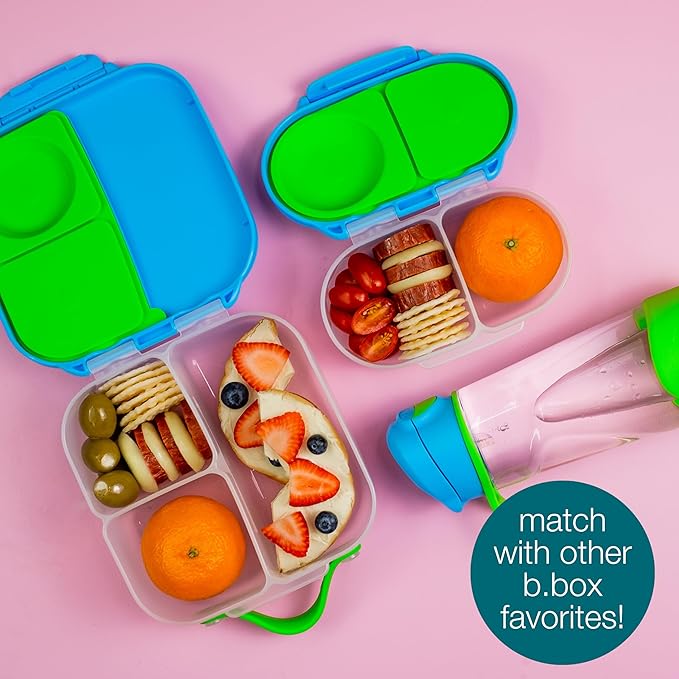 b.box Snack Box - Leakproof Mini Bento Box for Kids & Toddlers, 2 Compartment Snack Containers for Kids, Lunch Containers, Dishwasher Safe, BPA Free, PFAS Free, Ages 4m+, 1 3/4 Cup - Ocean Breeze