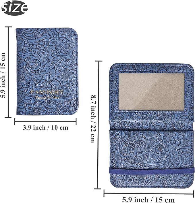 lizimandu Passport Holder with Airtag Slot, Airtag Passport Wallet for Men Women, Slim Leather Passport Holder Case Family for Travel Anti-Lost(1-Carved Blue)