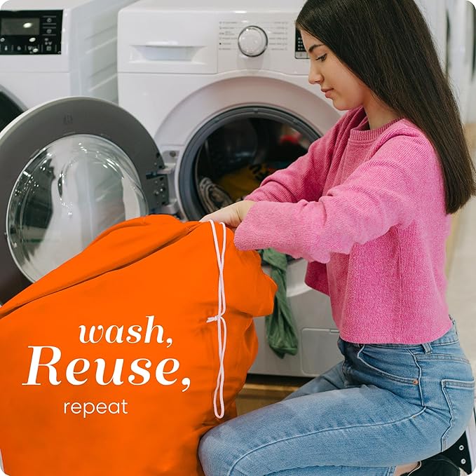 Nylon XL Laundry Bag - Locking Drawstring Closure, Machine Washable, These Large Bags will Fit a Laundry Basket or Hamper and Strong Enough to Carry up to Two Loads of Clothes (Orange | 22" x 32")