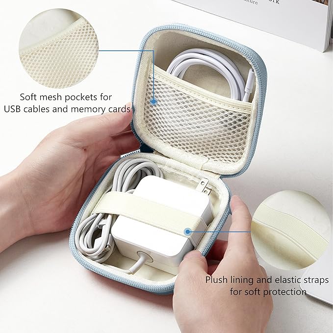 Charger Case for Macbook, Portable Tech Electronic Organizer Bag, Travel Storage Pouch for Laptop Accessories, MacBook Power Adapter, Charging Cords, USB Drives, Power Bank Blue, M