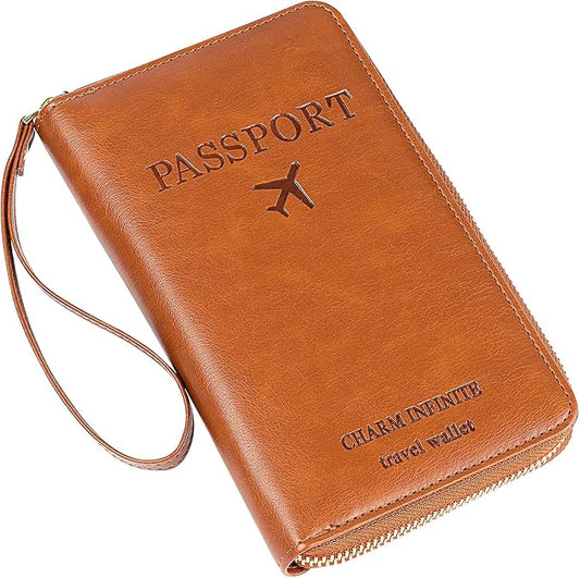Leather RFID Blocking Passport Holder Travel Wallet, Passport Cover/Travel Wallet for Women/Men with