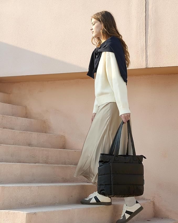 BAGSMART Tote Bag for Women, Lightweight Puffy Tote Bag with Compartments Shoulder Bag Handbag for Travel, Work, Gym