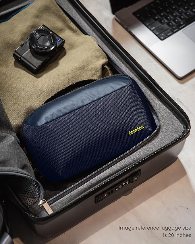 tomtoc Electronic Organizer Accessory Tech Pouch for MacBook Charger, Cables, Power Bank, Hard Drive, Cords, Water-resistant Storage Bag with Removable Card Slots for USB Adapter, Memory Card, Blue