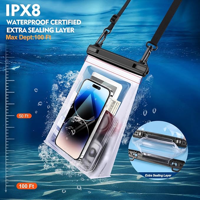 Large Waterproof Phone Pouch [with Sealing Strip], Cell Phone Dry Bag for iPhone 17 16 15 14 Pro Max Galaxy S25 S24 S23 S22 All Devices, Floating Water Proof Bag for Beach Water Park White