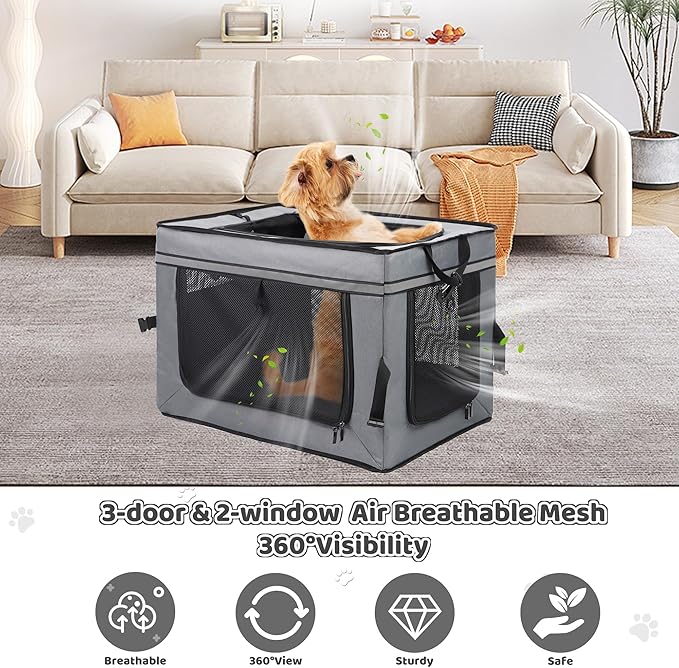 Foldable Pet Crate for Dogs & Cats, Portable Soft-Sided Kennel with Oxford Fabric, Lightweight & Easy to Carry, Travel & Indoor Use, Small