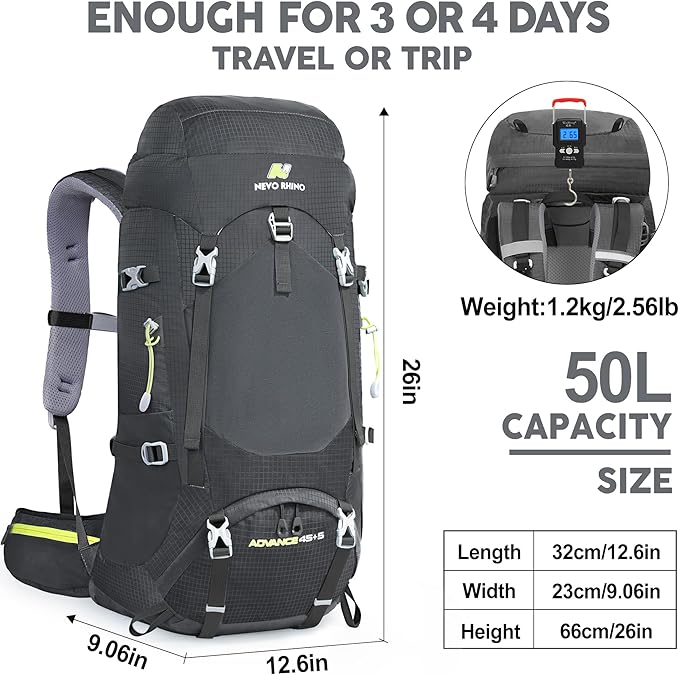 N NEVO RHINO Internal Frame Hiking Backpack 50/60/65/70/80L, Mountain Climbing Camping Backpack Daypack Waterproof Rain Cover | Mountain Climbing, Camping Backpack, Daypack, Waterproof, Rain Cover