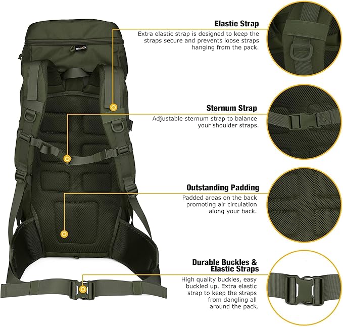 Mardingtop 50L Hiking Backpack,Backpacking Backpack with Rain Cover for Hiking,Backpacking,Rucking,Camping,Survival