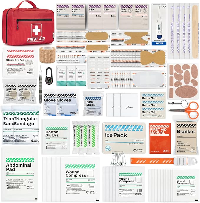 RHINO RESCUE 240 Piece All-Purpose First Aid Kit, Home & Office Professional Medical Supplies, Ideal for Emergency, School, Business, Car, Camping