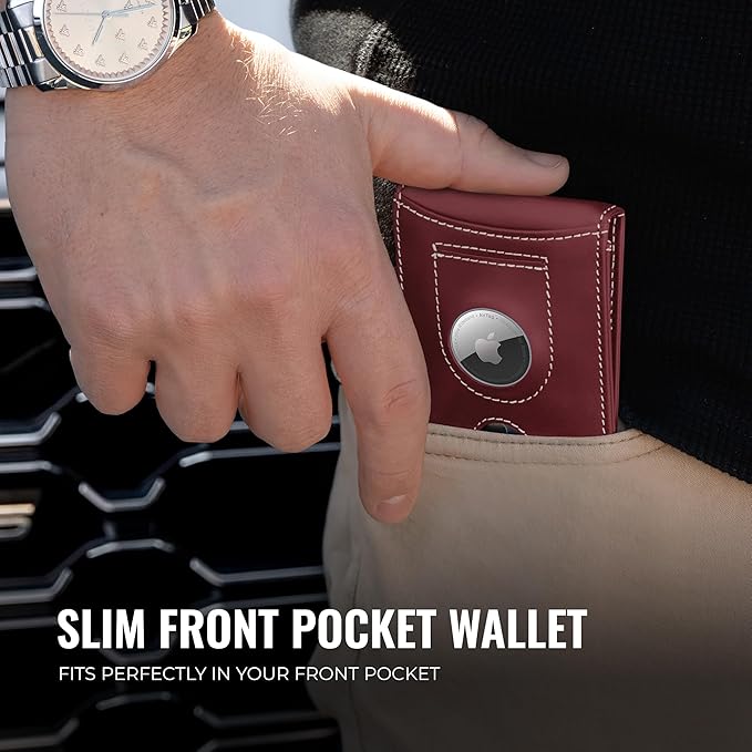 Kingly Trace Airtag Wallet for Men - Smart RFID Blocking Leather Wallet with Airtag Holder & Money Clip - Minimalist Trackable Design with Pull Tab - Secure Wallets
