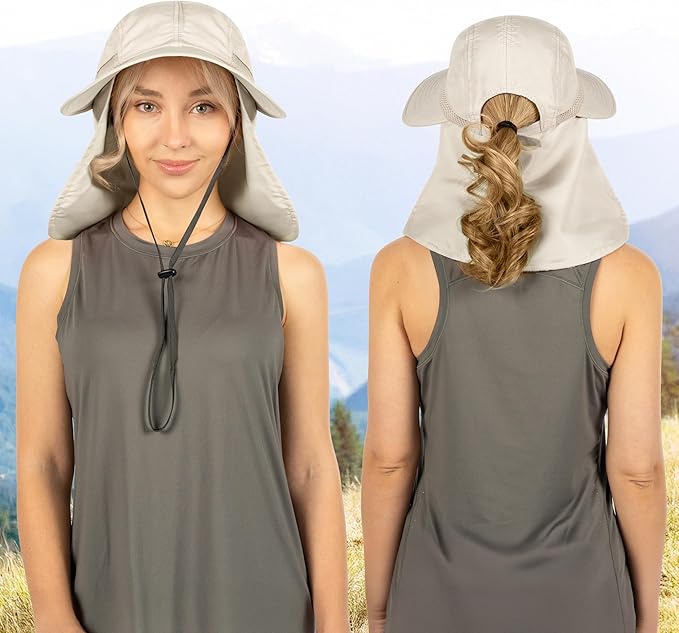 SUN CUBE Sun Hat for Women with Ponytail Hole Neck Flap, Gardening Hat Women Sun Protection, UV Hats Hiking Walking Fishing