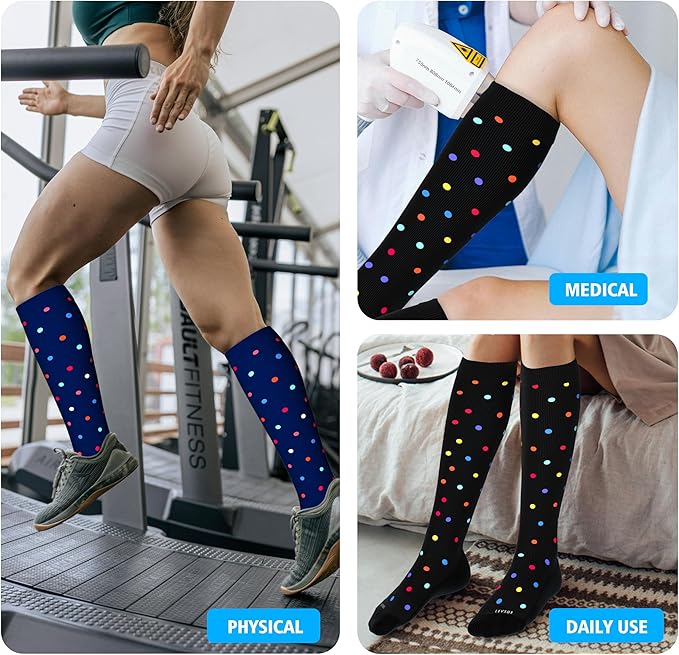 LEVSOX Thick Cotton Compression Socks for Women&Men 20-30mmHg Knee High Cute Support Sock for Nurses, Pregnancy, Travel