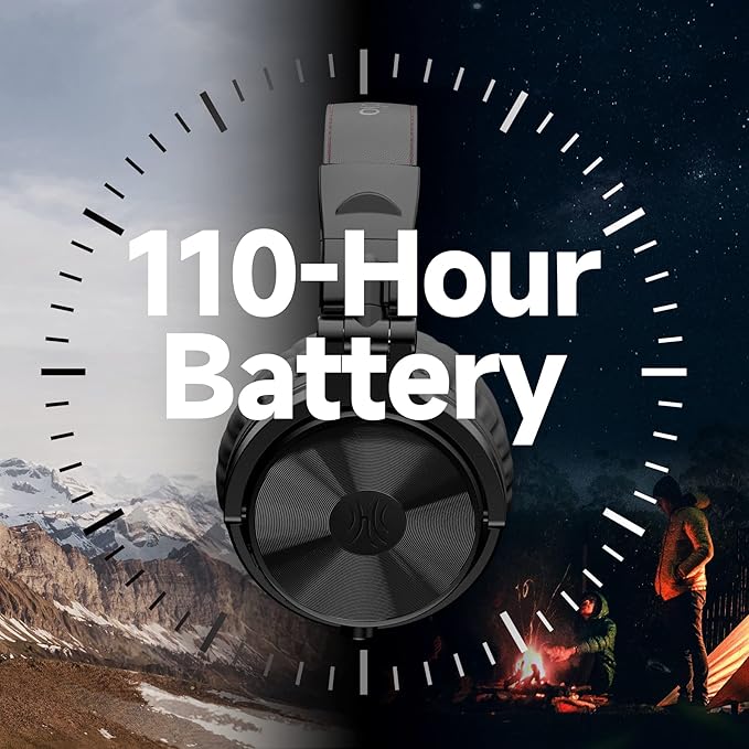 OneOdio Bluetooth Over Ear Headphones, 110 Hrs Wireless/Wired Stereo Sound Foldable Headsets with Deep Bass 50mm Neodymium Drivers for PC/Computer/Podcast- Studio Wireless Pro C, Black